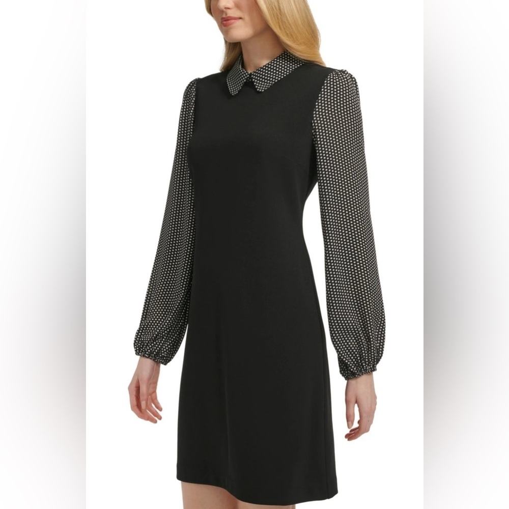 Tommy Hilfiger Petite Mixed-Media Layered-Look Dress - Black - 2P New
